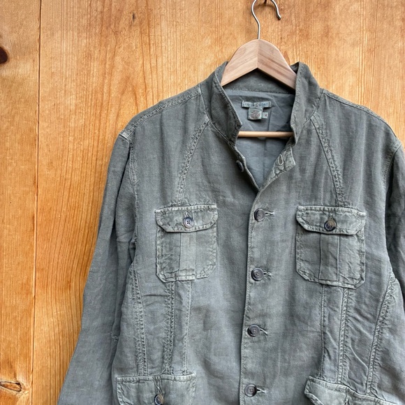 Carbon2Cobalt Army Green Linen Utility Jacket Mens Sz Medium - Picture 2 of 4